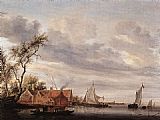 Salomon Van Ruysdael Canvas Paintings - River Scene with Farmstead